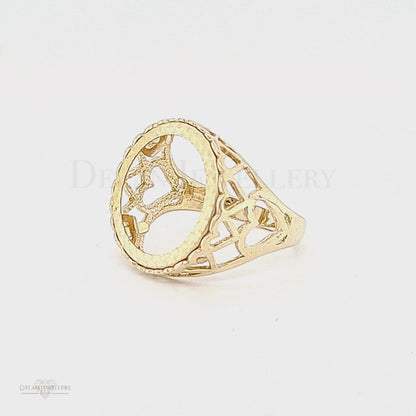 9ct Half/Full Sovereign Mount Ring with Heart Sides