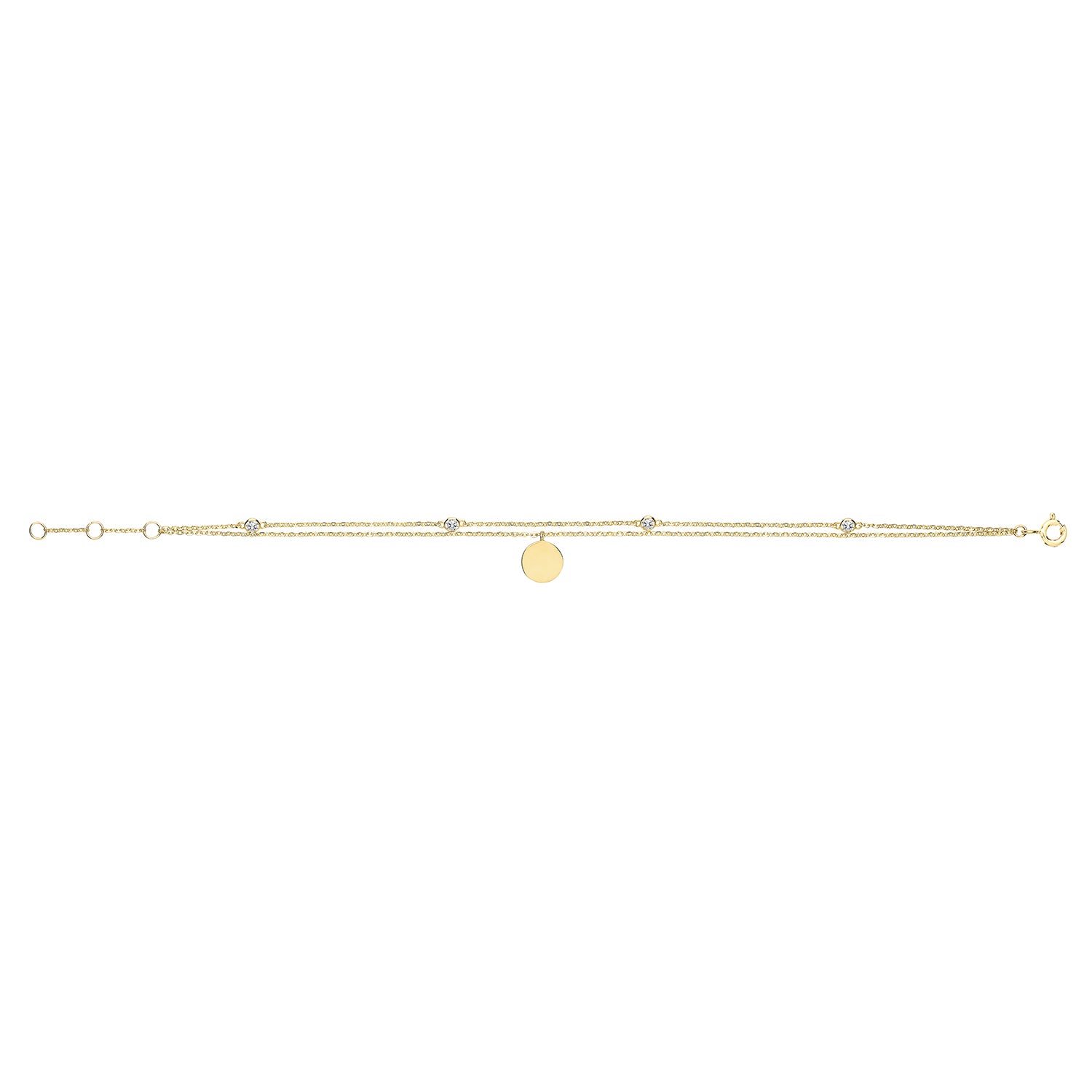 9Ct Gold Cz Set Double Chain With Dangle Disc Bracelet - BR640