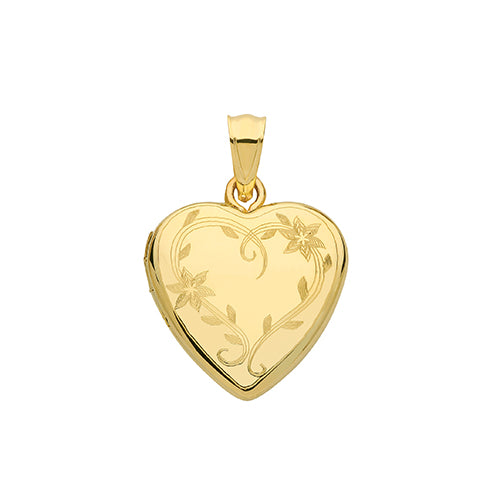 9ct Gold Flower Engraved Heart Locket - PN1097