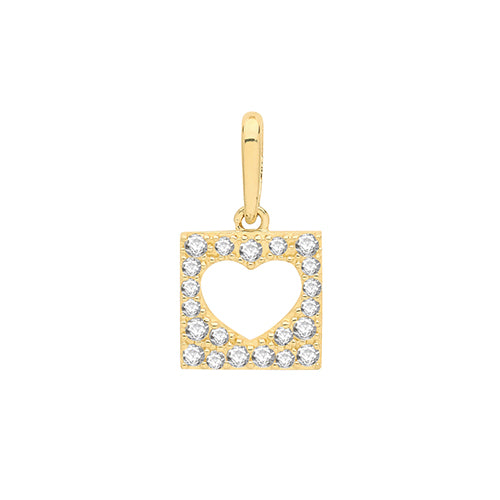 9c Gold Cz Heart Square Pendant PN1137